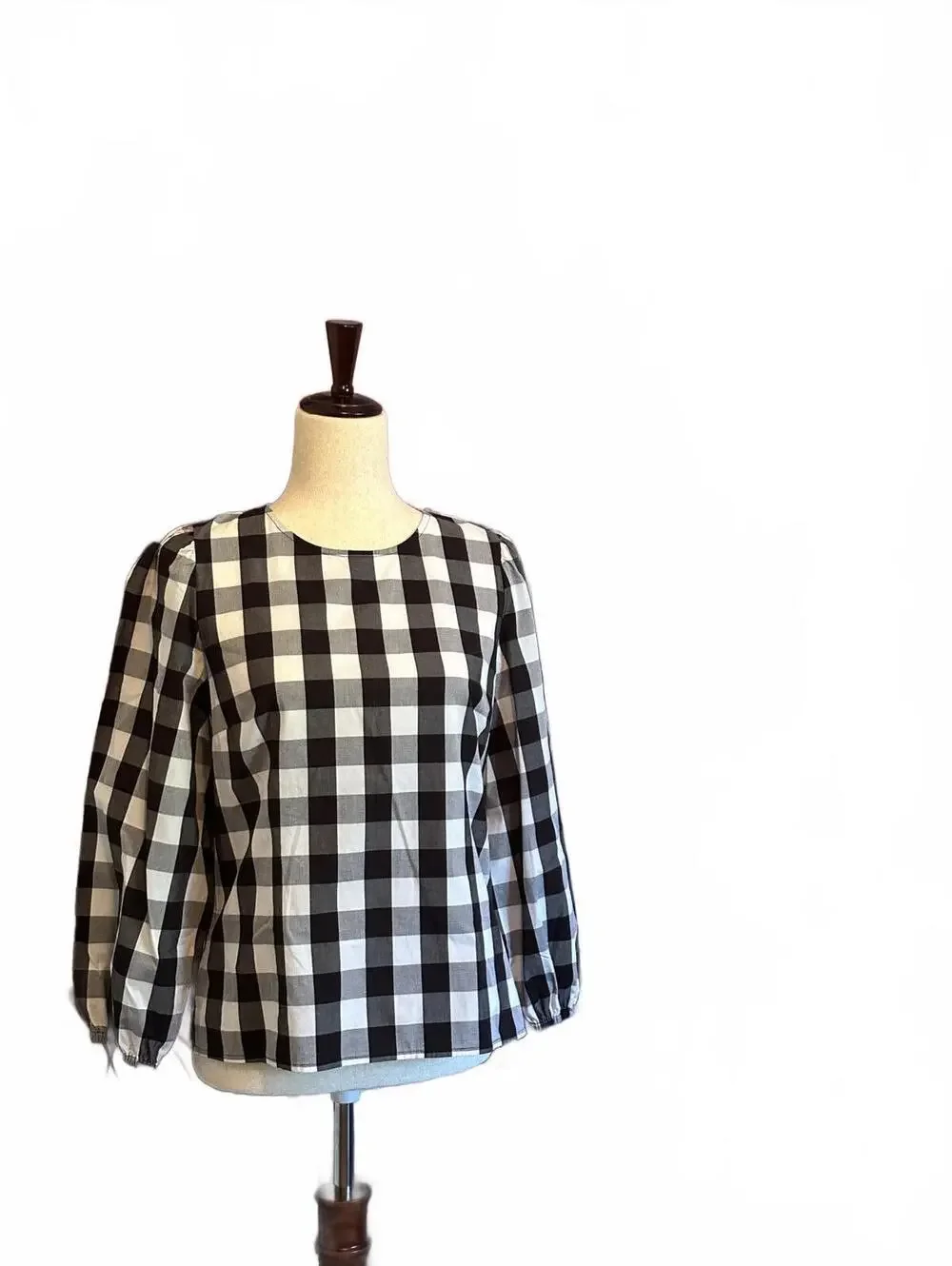J.Crew Black and White Checkered Long Sleeve Blouse, Size 4